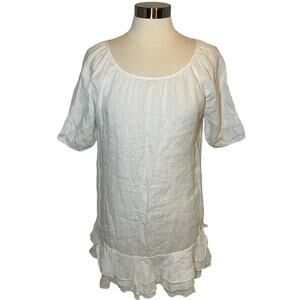 120% LINO Luxury Italian Sheer Linen Ruffle Dress SZ 38